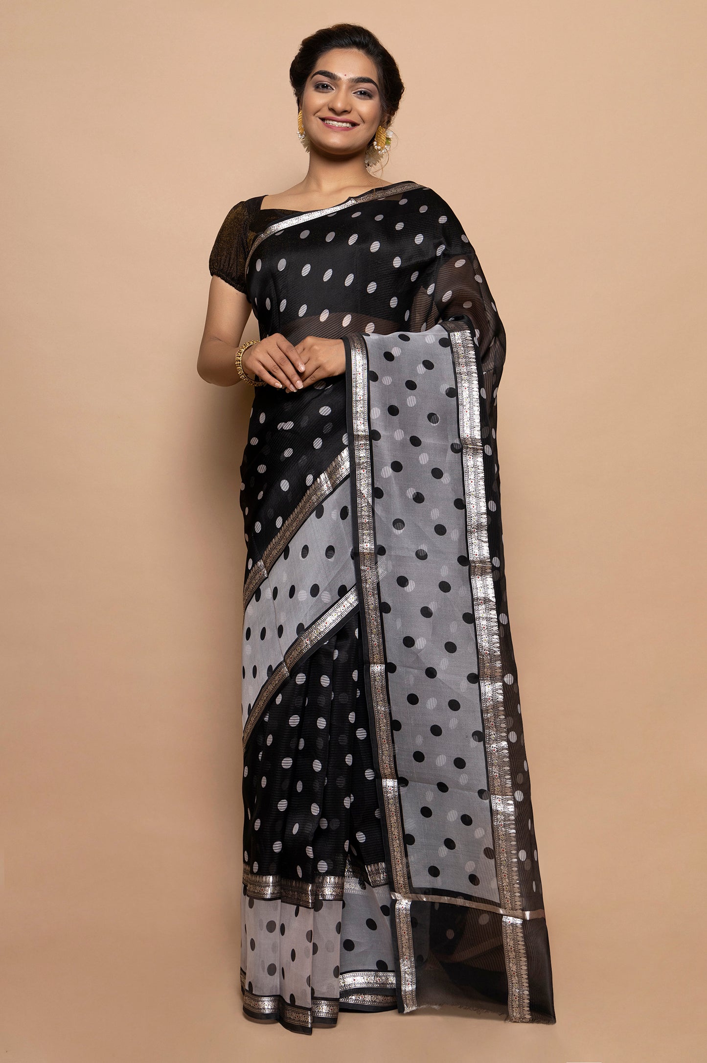 Organza Polka Dot Butta Black Saree