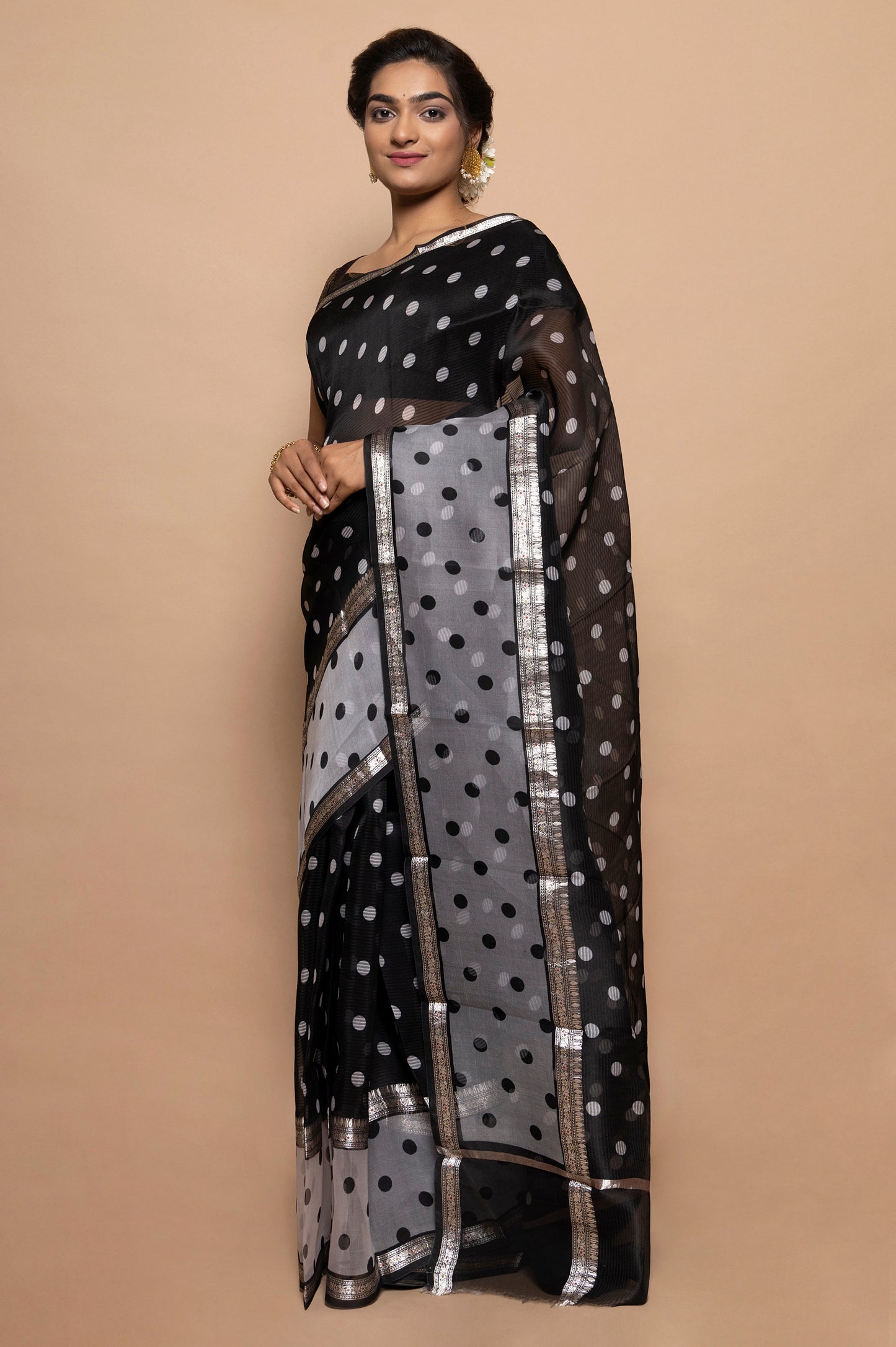 Organza Polka Dot Butta Black Saree