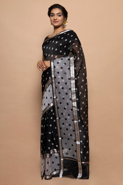 Organza Polka Dot Butta Black Saree