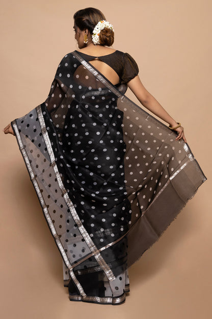 Organza Polka Dot Butta Black Saree