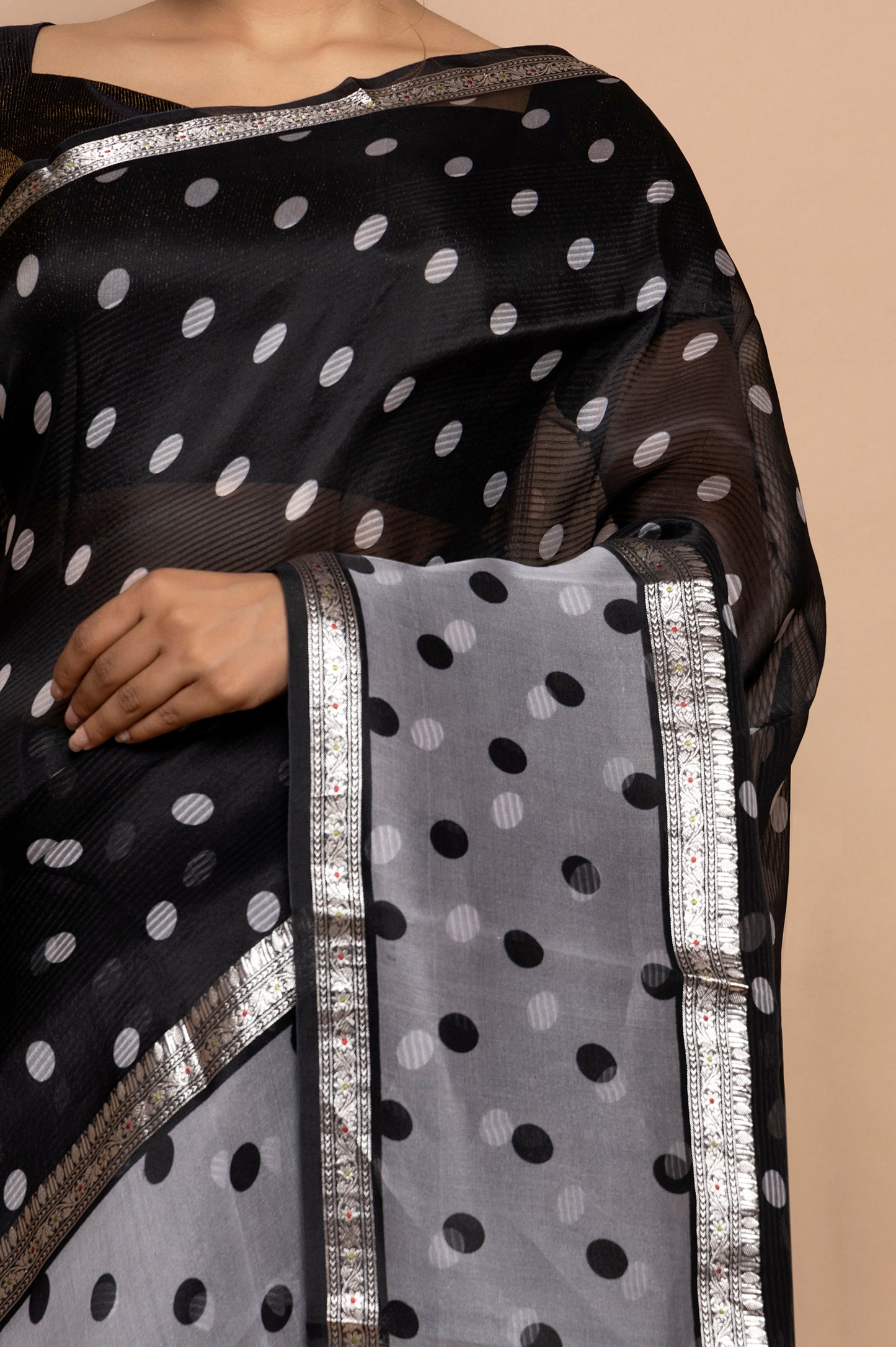 Organza Polka Dot Butta Black Saree