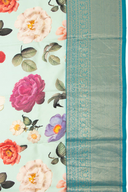 Kanchipuram Silk Floral Printed Pastel Blue Saree