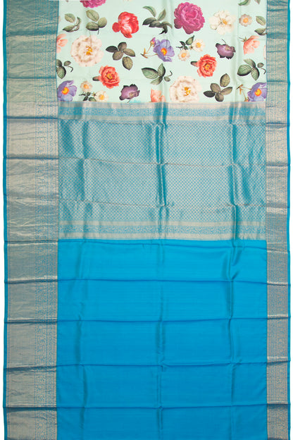 Kanchipuram Silk Floral Printed Pastel Blue Saree