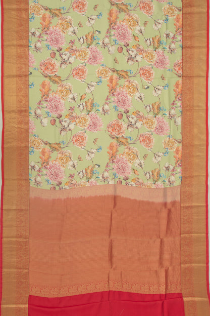 Soft Silk Floral Printed And Jacquard Pastel Green Saree