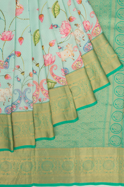 Taranga Kanchi Silk Jacquard Pichwai Printed Sea Green Saree