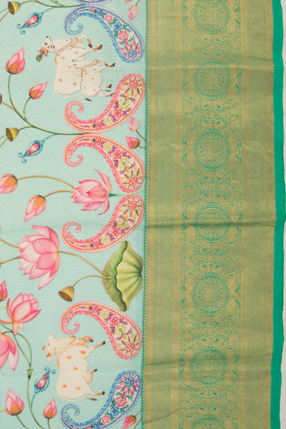 Taranga Kanchi Silk Jacquard Pichwai Printed Sea Green Saree