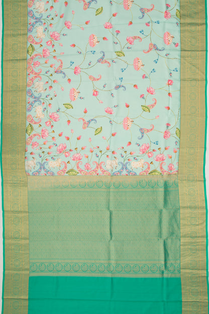 Taranga Kanchi Silk Jacquard Pichwai Printed Sea Green Saree