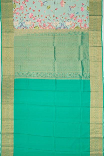 Taranga Kanchi Silk Jacquard Pichwai Printed Sea Green Saree