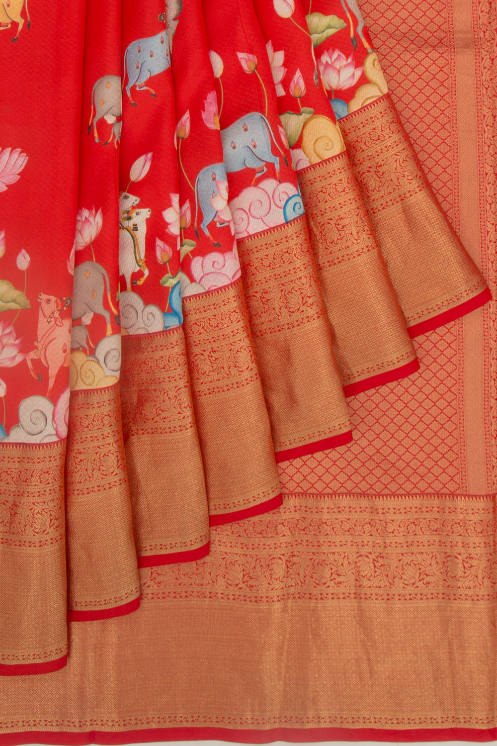 Soft Silk Pichwai Printed Red Saree