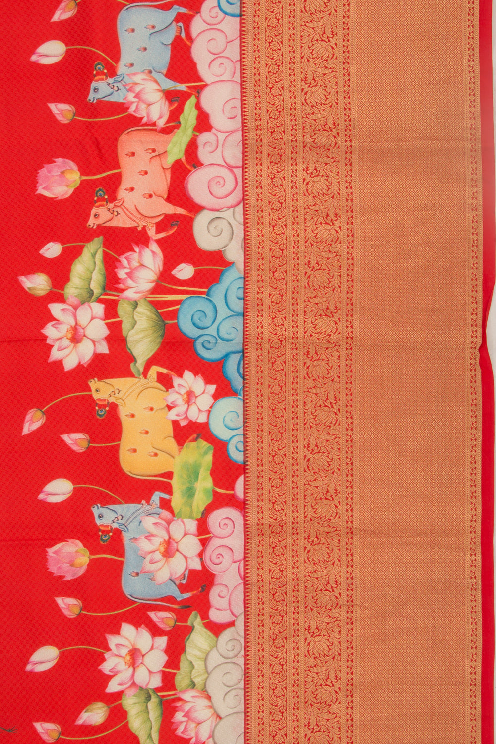 Soft Silk Pichwai Printed Red Saree