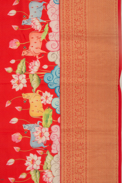 Soft Silk Pichwai Printed Red Saree