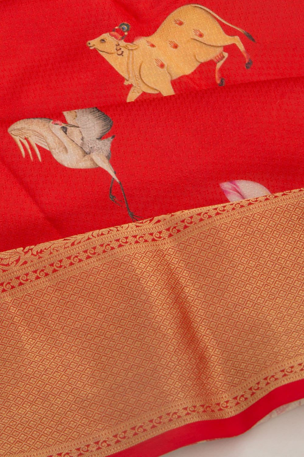 Soft Silk Pichwai Printed Red Saree