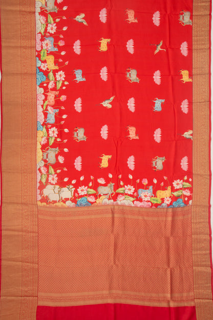 Soft Silk Pichwai Printed Red Saree