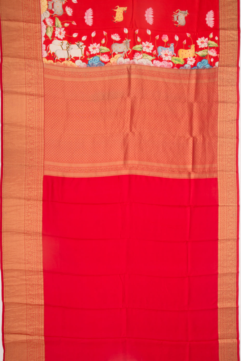 Soft Silk Pichwai Printed Red Saree