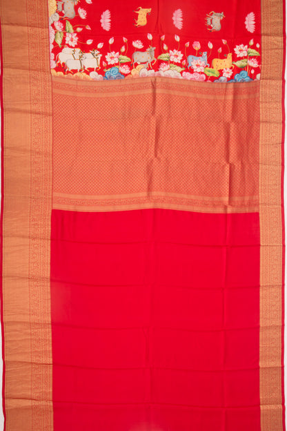 Soft Silk Pichwai Printed Red Saree