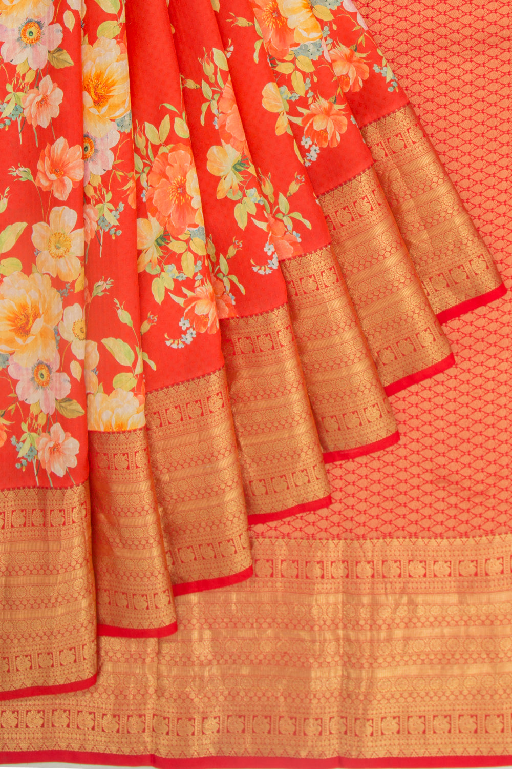 Soft Silk Jacquard And Printed Red Saree