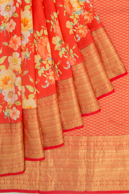 Soft Silk Jacquard And Printed Red Saree