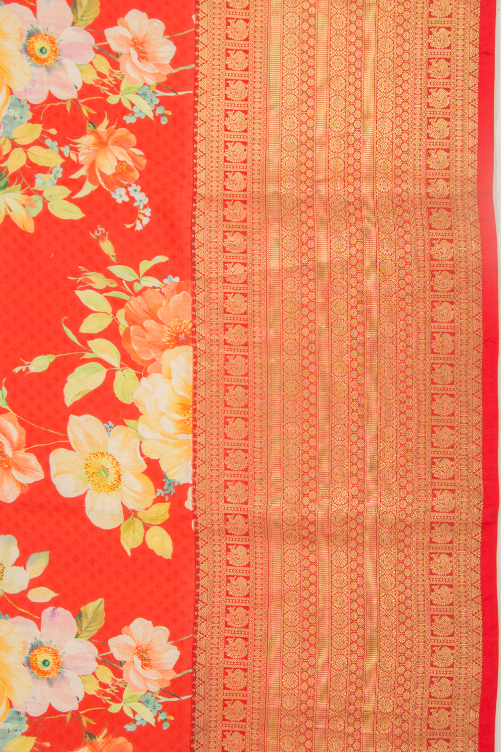Soft Silk Jacquard And Printed Red Saree