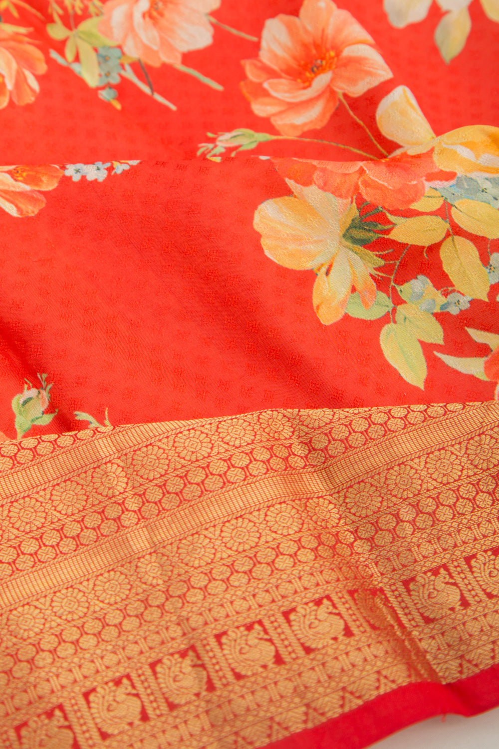 Soft Silk Jacquard And Printed Red Saree