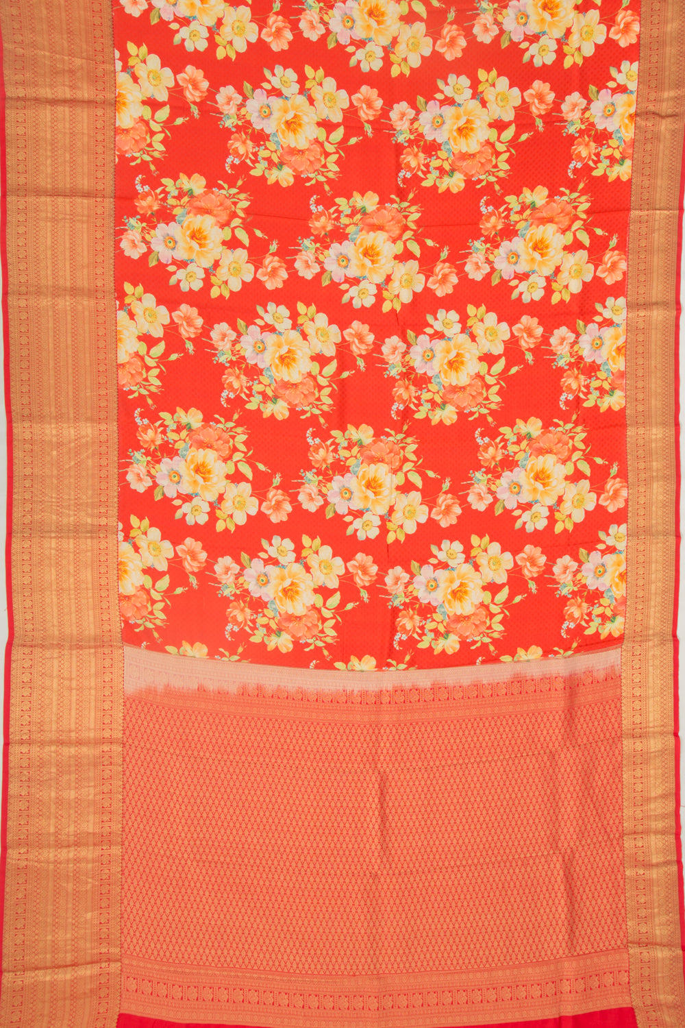 Soft Silk Jacquard And Printed Red Saree