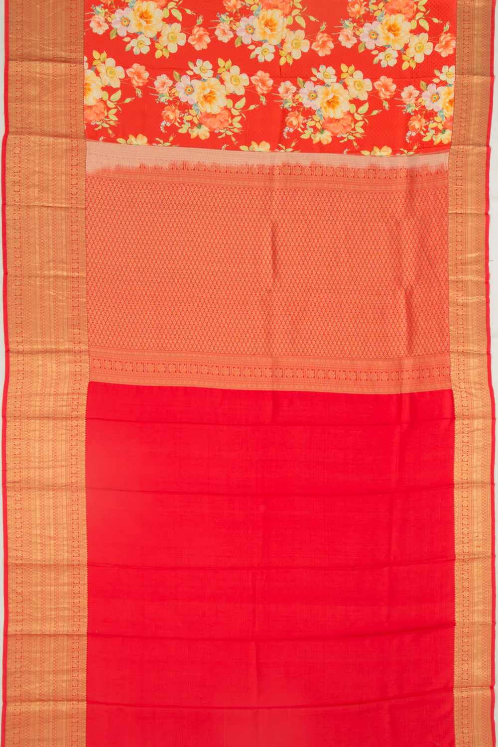 Soft Silk Jacquard And Printed Red Saree