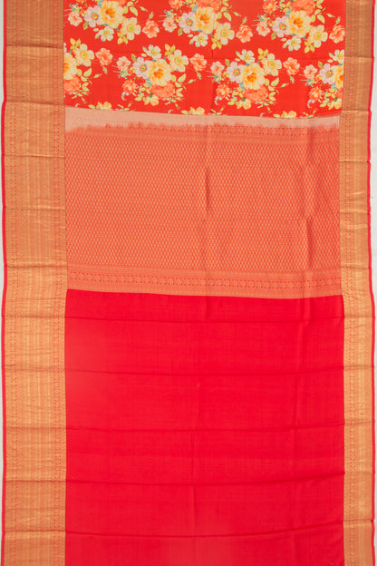 Soft Silk Jacquard And Printed Red Saree