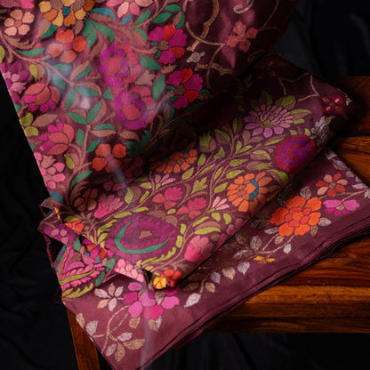 Banarasi Silk Jamdani Jaal Burgundy Saree
