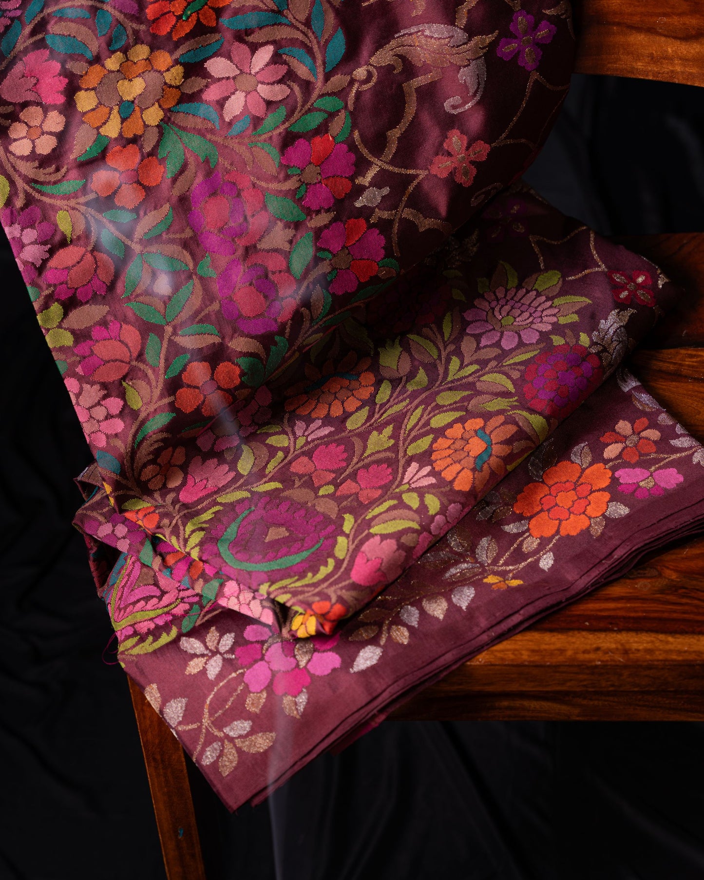 Banarasi Silk Jamdani Jaal Burgundy Saree