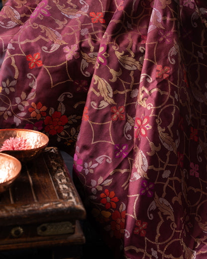 Banarasi Silk Jamdani Jaal Burgundy Saree