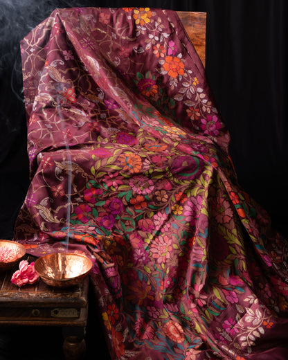 Banarasi Silk Jamdani Jaal Burgundy Saree