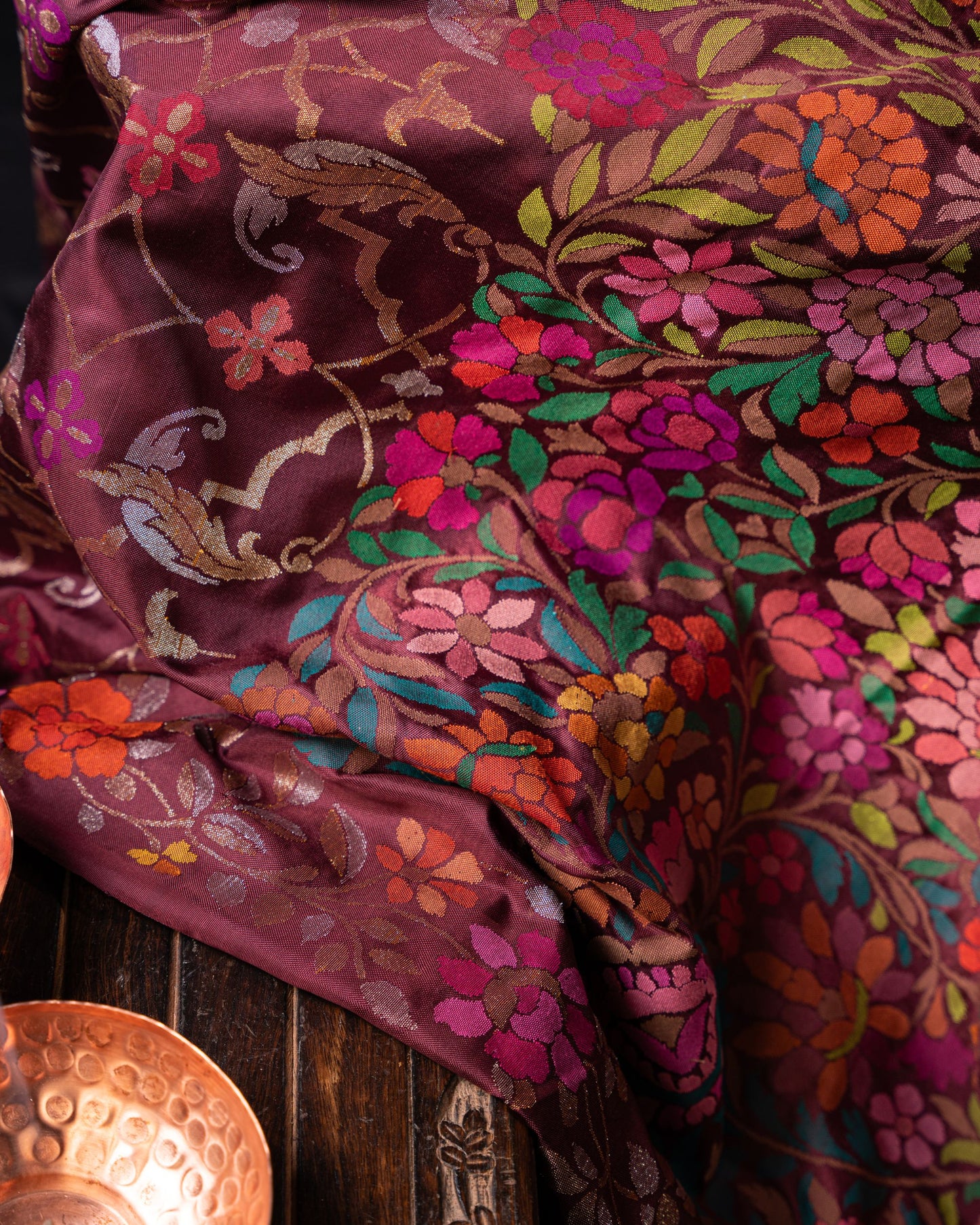 Banarasi Silk Jamdani Jaal Burgundy Saree