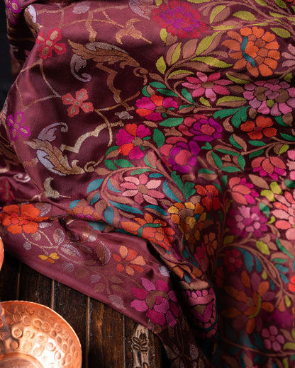 Banarasi Silk Jamdani Jaal Burgundy Saree