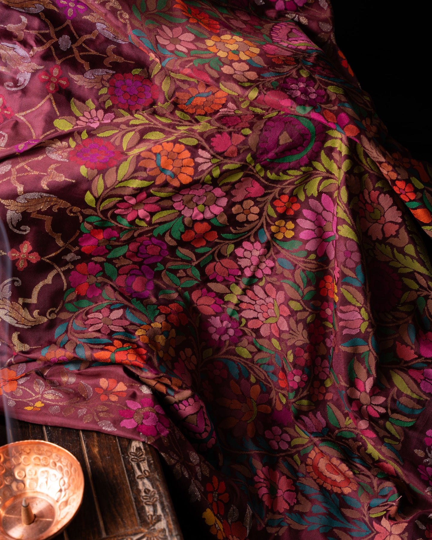 Banarasi Silk Jamdani Jaal Burgundy Saree