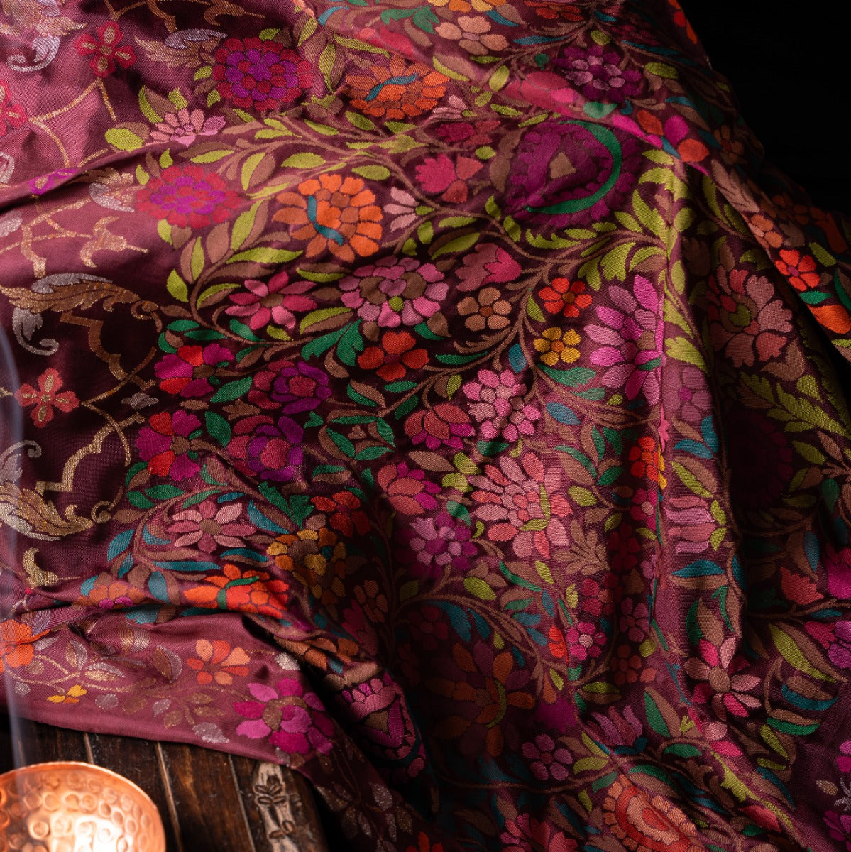 Banarasi Silk Jamdani Jaal Burgundy Saree