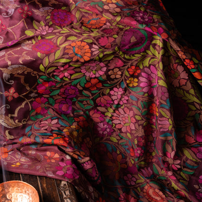 Banarasi Silk Jamdani Jaal Burgundy Saree