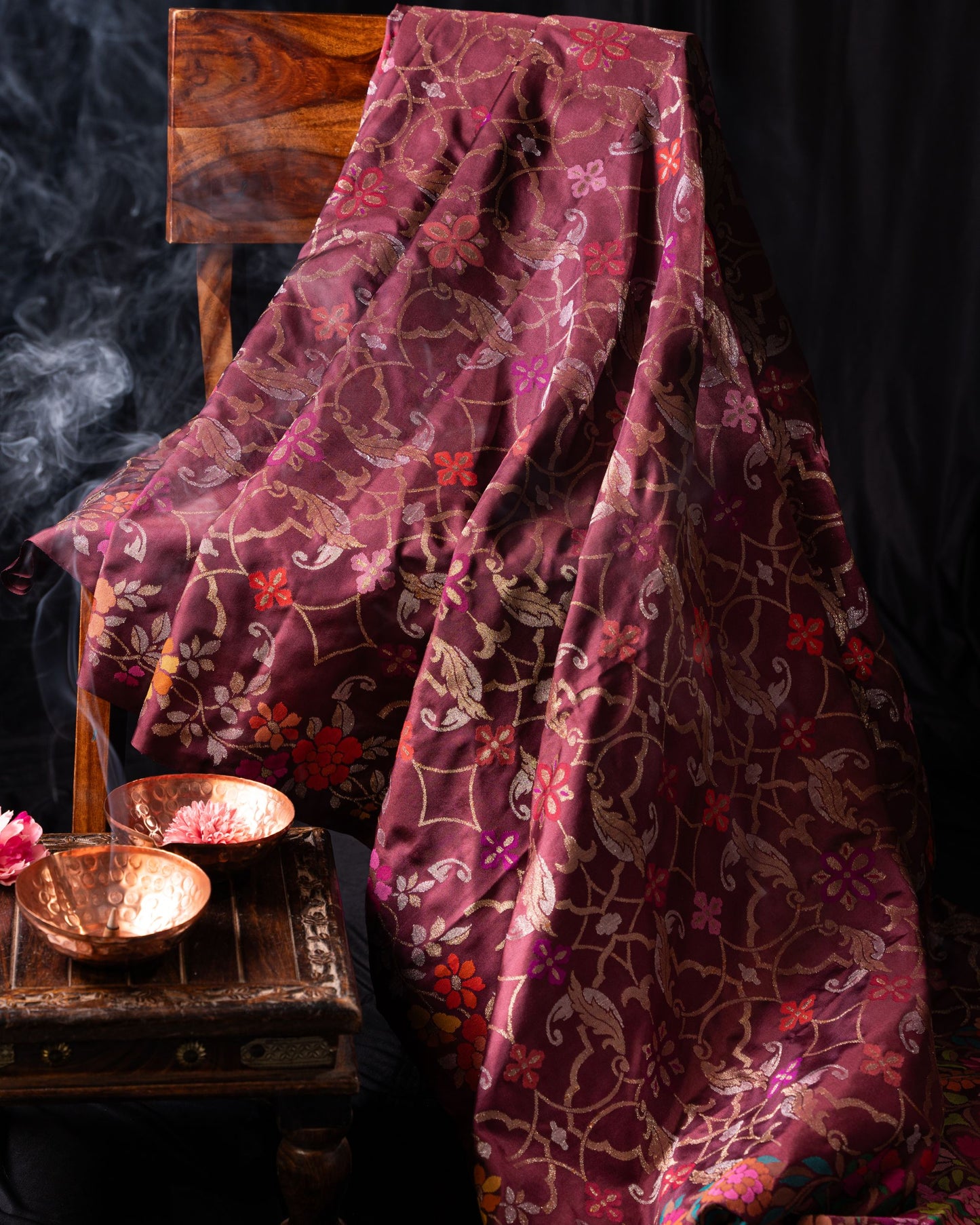 Banarasi Silk Jamdani Jaal Burgundy Saree