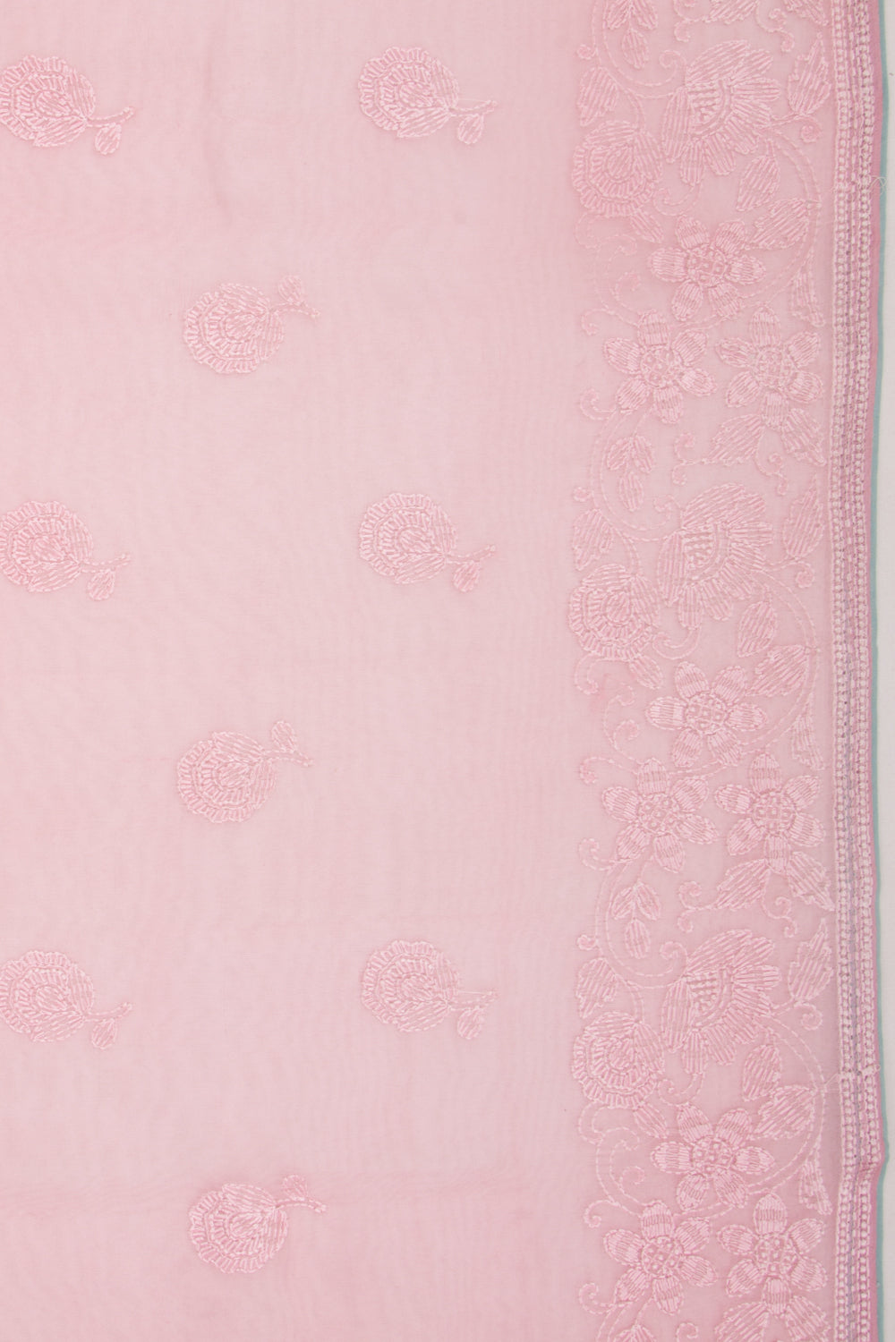 Organza Floral Embroidery Baby Pink Saree