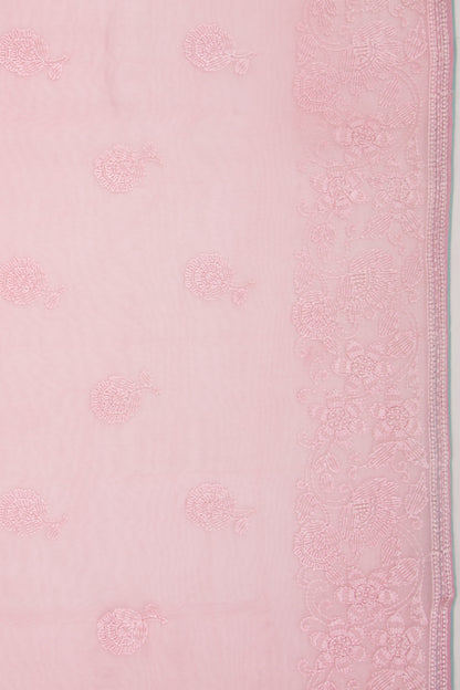 Organza Floral Embroidery Baby Pink Saree