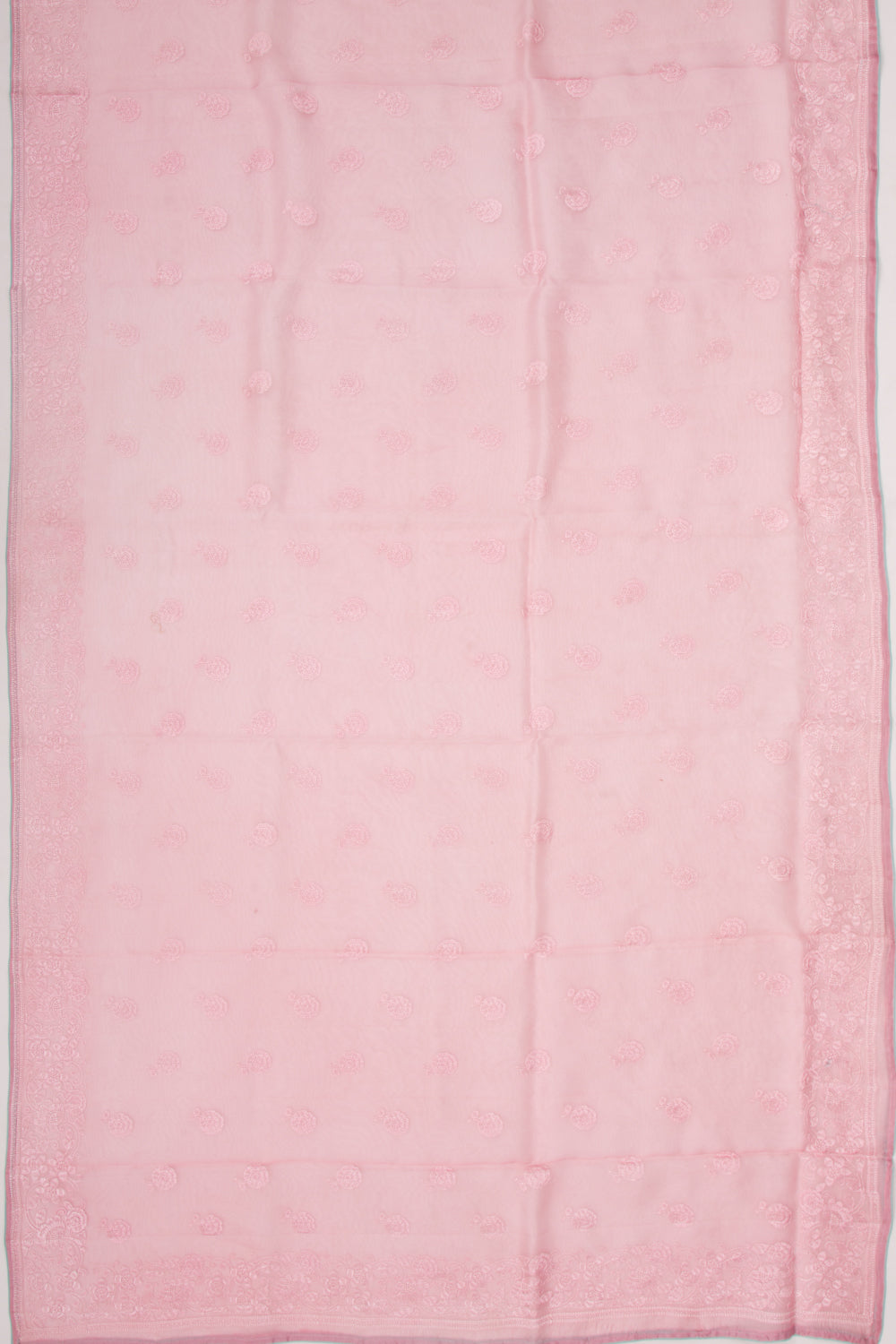 Organza Floral Embroidery Baby Pink Saree