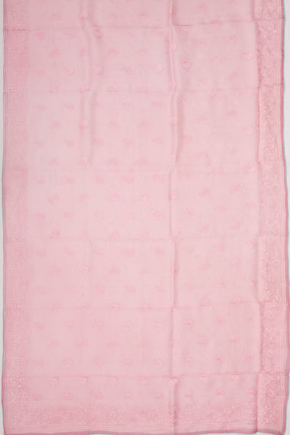Organza Floral Embroidery Baby Pink Saree