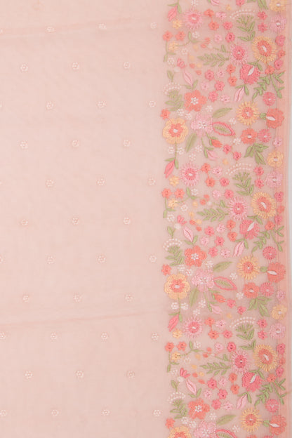 Organza Embroidery Butta Pastel Orange Saree
