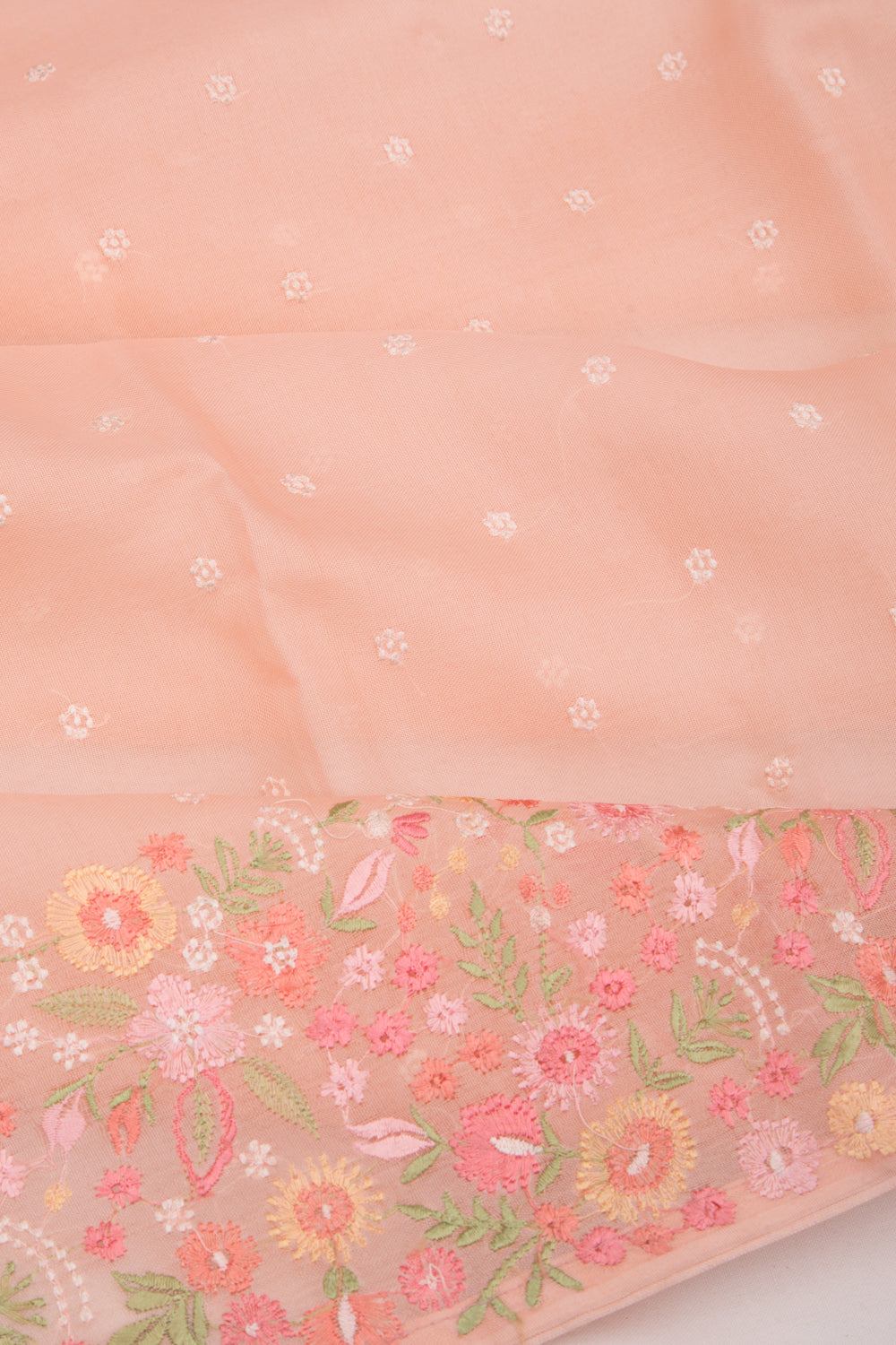 Organza Embroidery Butta Pastel Orange Saree