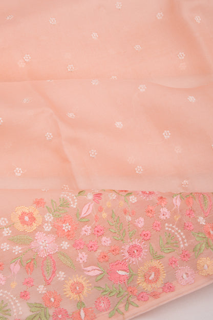 Organza Embroidery Butta Pastel Orange Saree
