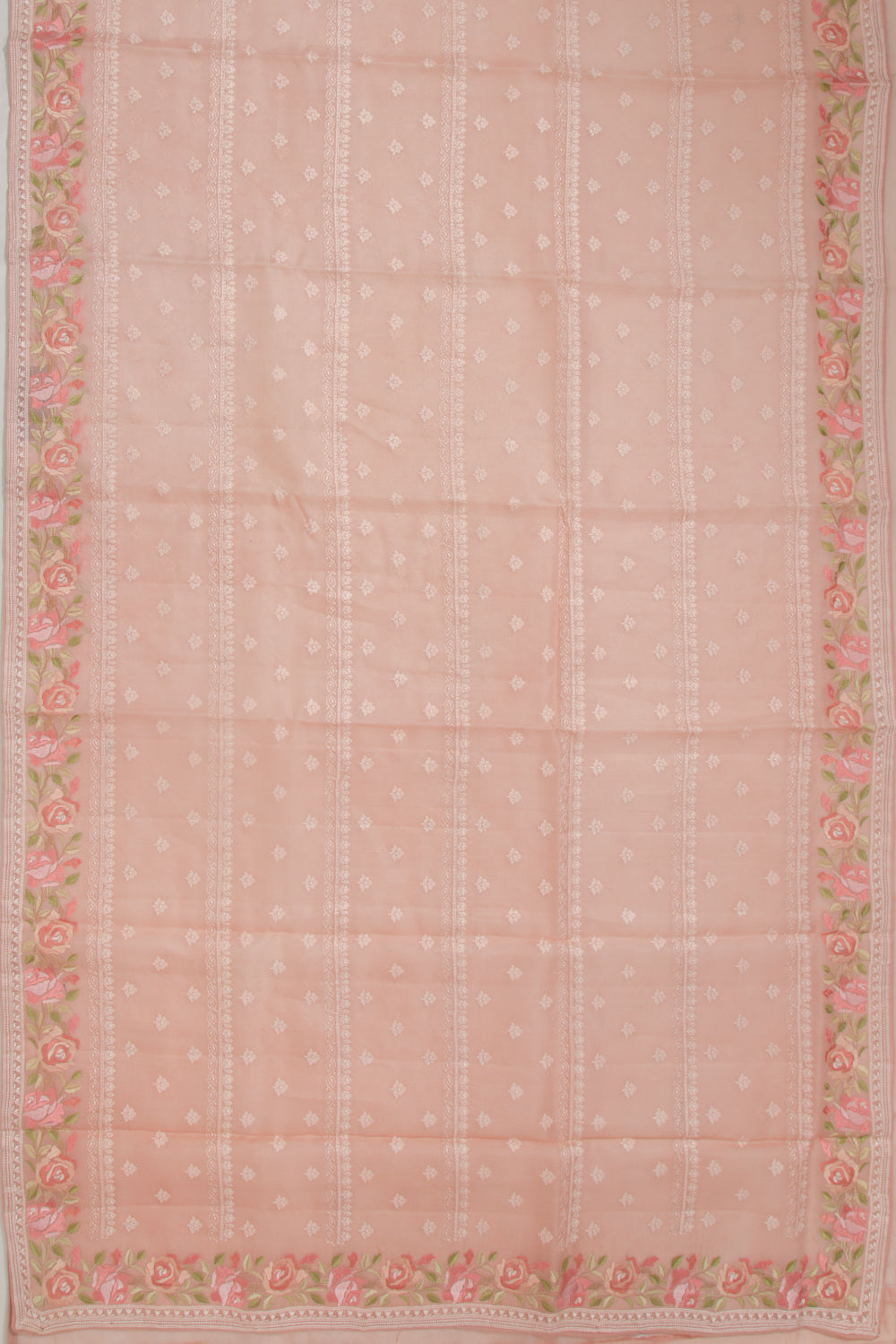 Organza Embroidery Butta Pastel Orange Saree