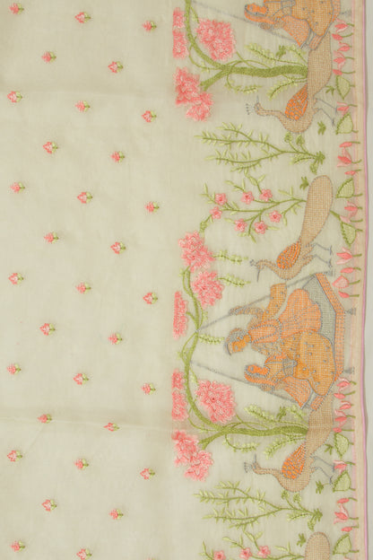Organza Embroidery Butta Pastel Green Saree