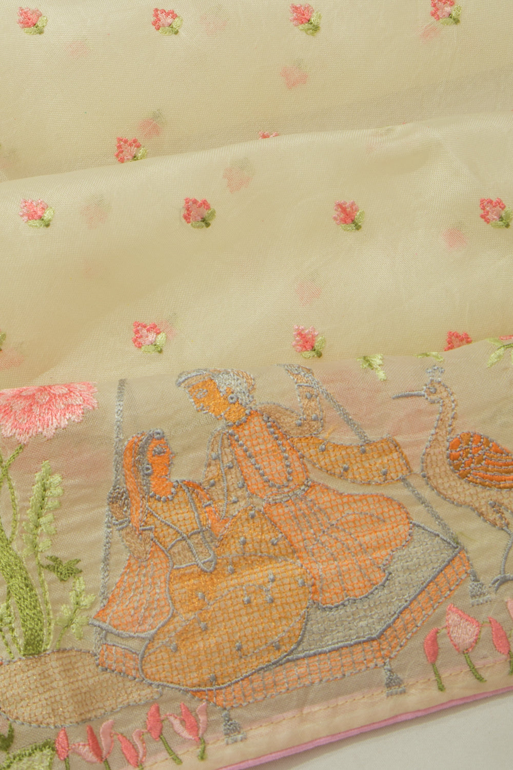 Organza Embroidery Butta Pastel Green Saree