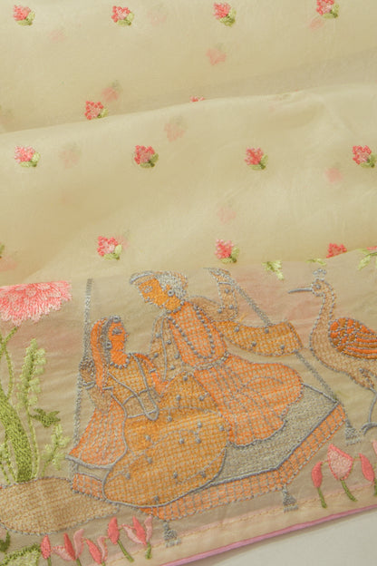 Organza Embroidery Butta Pastel Green Saree