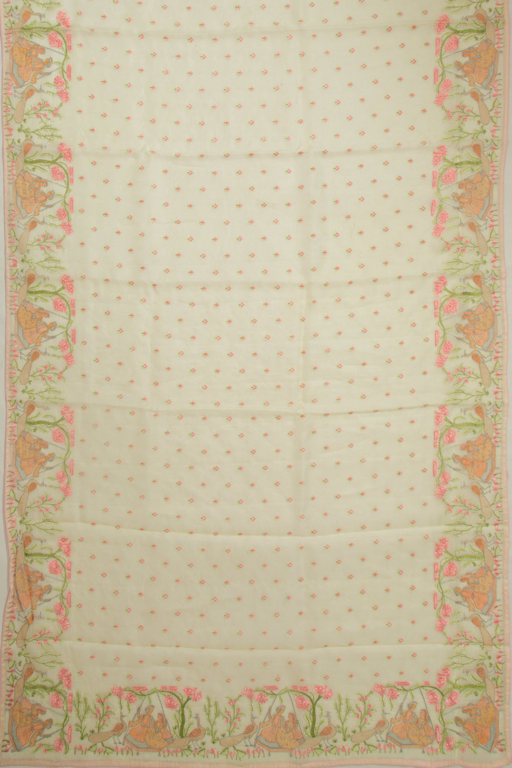Organza Embroidery Butta Pastel Green Saree