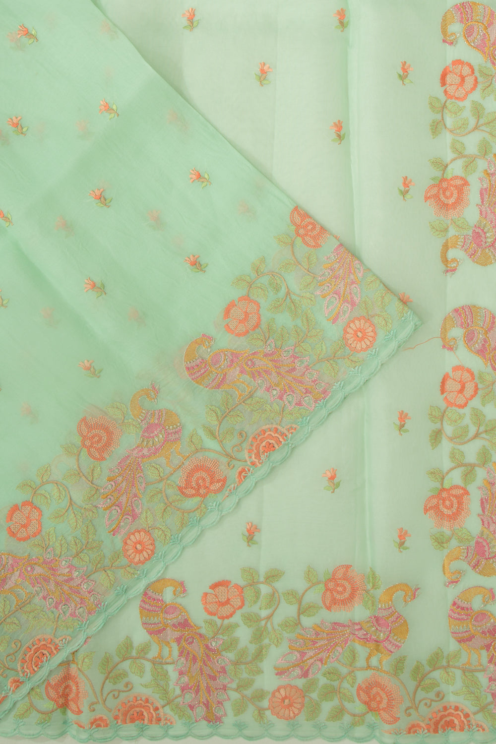 Organza Embroidery Butta Green Saree