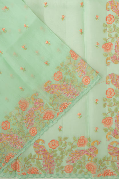 Organza Embroidery Butta Green Saree
